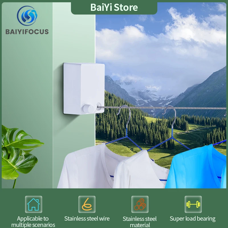 

Invisible retractable clothesline indoor thick clothesline wire free punch clothesline home outdoor