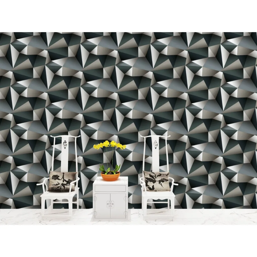 

Imported Wallpaper 10m x 53cm Vinyl 3D Gray Trianule Textured High Quality