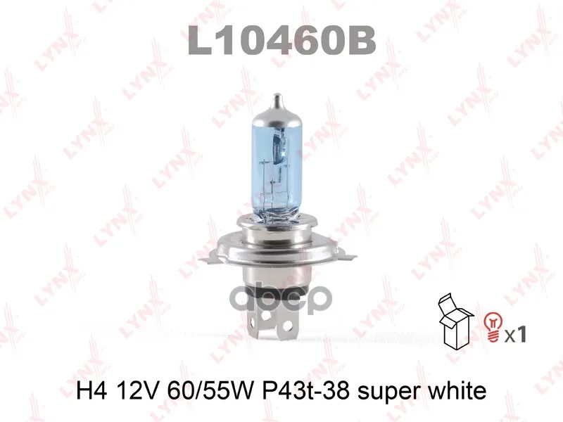 Автолампа H4 12v 60/55w P43t-38 2-Контактная (Blue) Lynx Ближний/Дальний Свет LYNXauto арт. L10460B