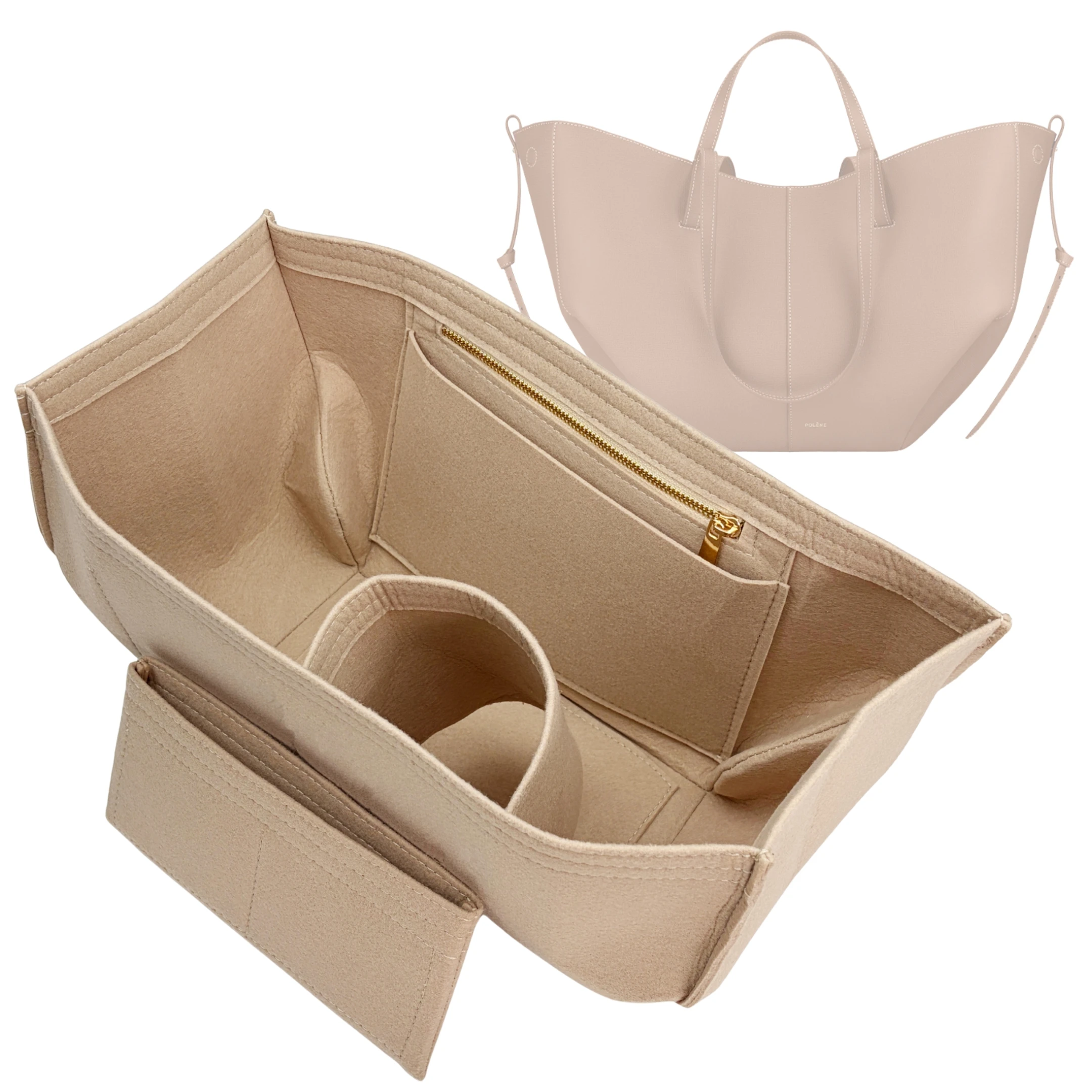 Фото Органайзер-вкладыш для сумок Cyme Large/Mini Tote, войлочный внутренний вкладыш с молнией, держателем для бутылки с водой и отделением для хранения, формодержатель. №1