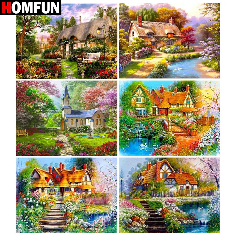 

Алмазная 5D картина HOMFUN «сделай сам», вышивка с мотивом пейзажа, дома, цветка, полная Алмазная вышивка, картина Стразы для праздничных подарк...