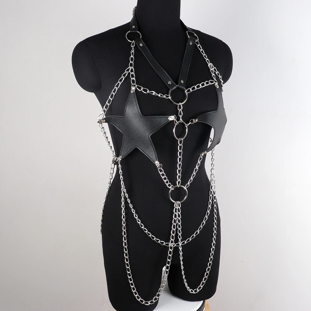 Sexy Women Leather Chest Harness Chain Belts Body Bondage Bra Cage Harajuku Suspenders Fetish Female Harness Suspenders Lingerie