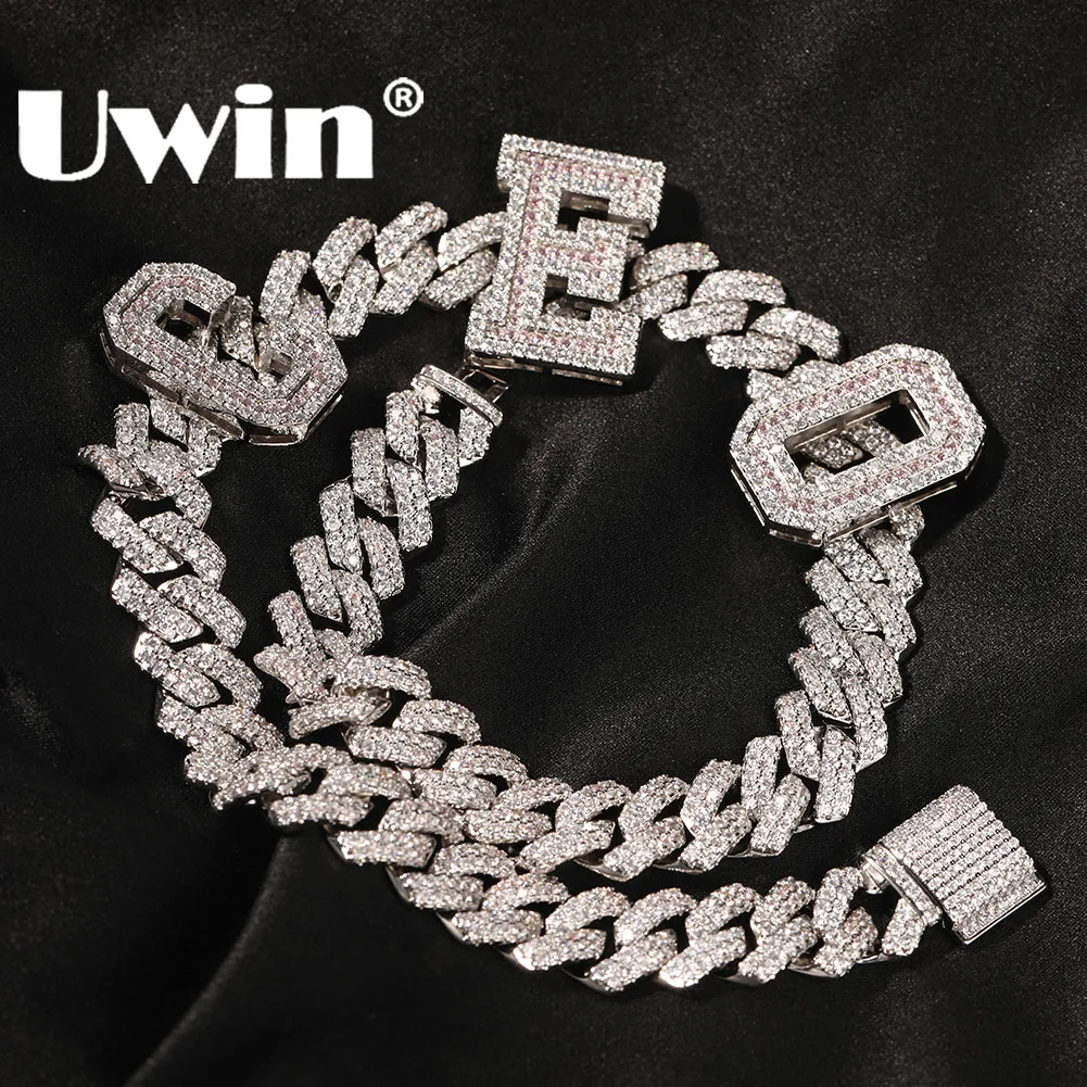UWIN Nach Namen Prong Kubanischen Kette Halsketten mit 2-5 Buchstaben Iced Out 12 mm S-Link Prong CZ Halsketten für Männer Modeschmuck
