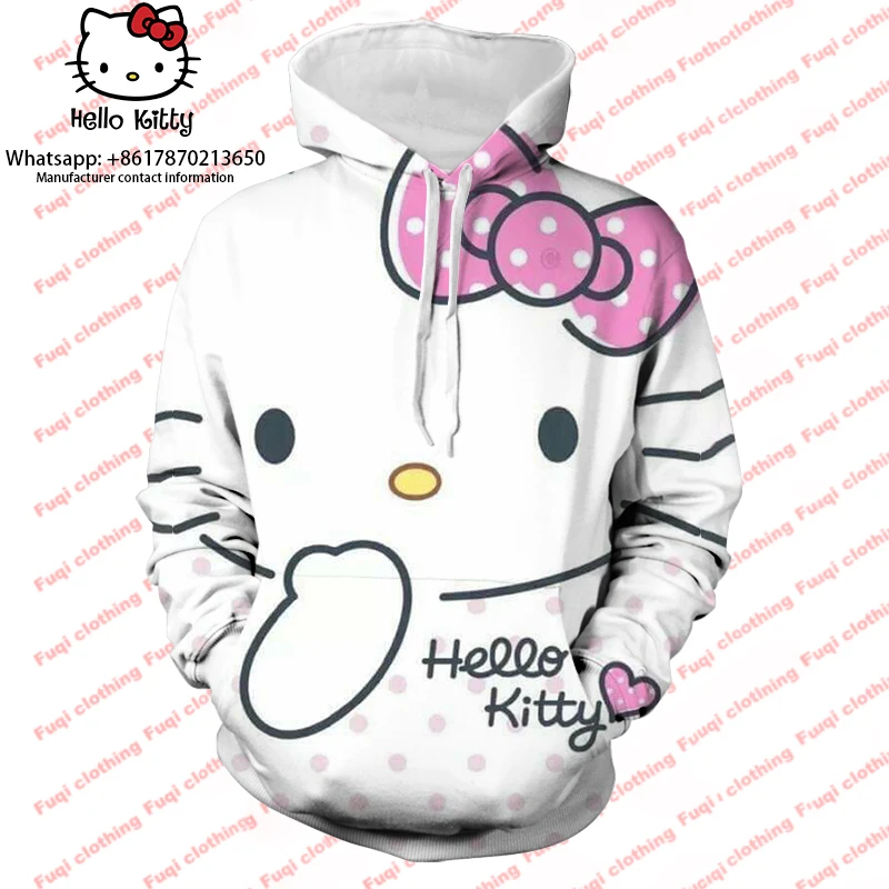 

Весенне-осенняя модная Женская толстовка с капюшоном Sanrio, с 3D рисунком Hello Kitty, Свободный Топ 2023, повседневный женский свитер с капюшоном