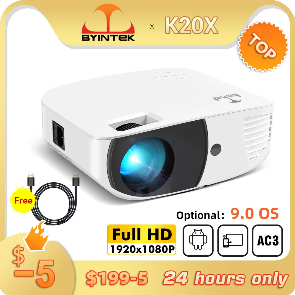 

BYINTEK K20X Full HD Native 1920*1080P Smart Android WIFI LED Video LCD Home Theater Projector for Smartphone 3D 4K Cinema