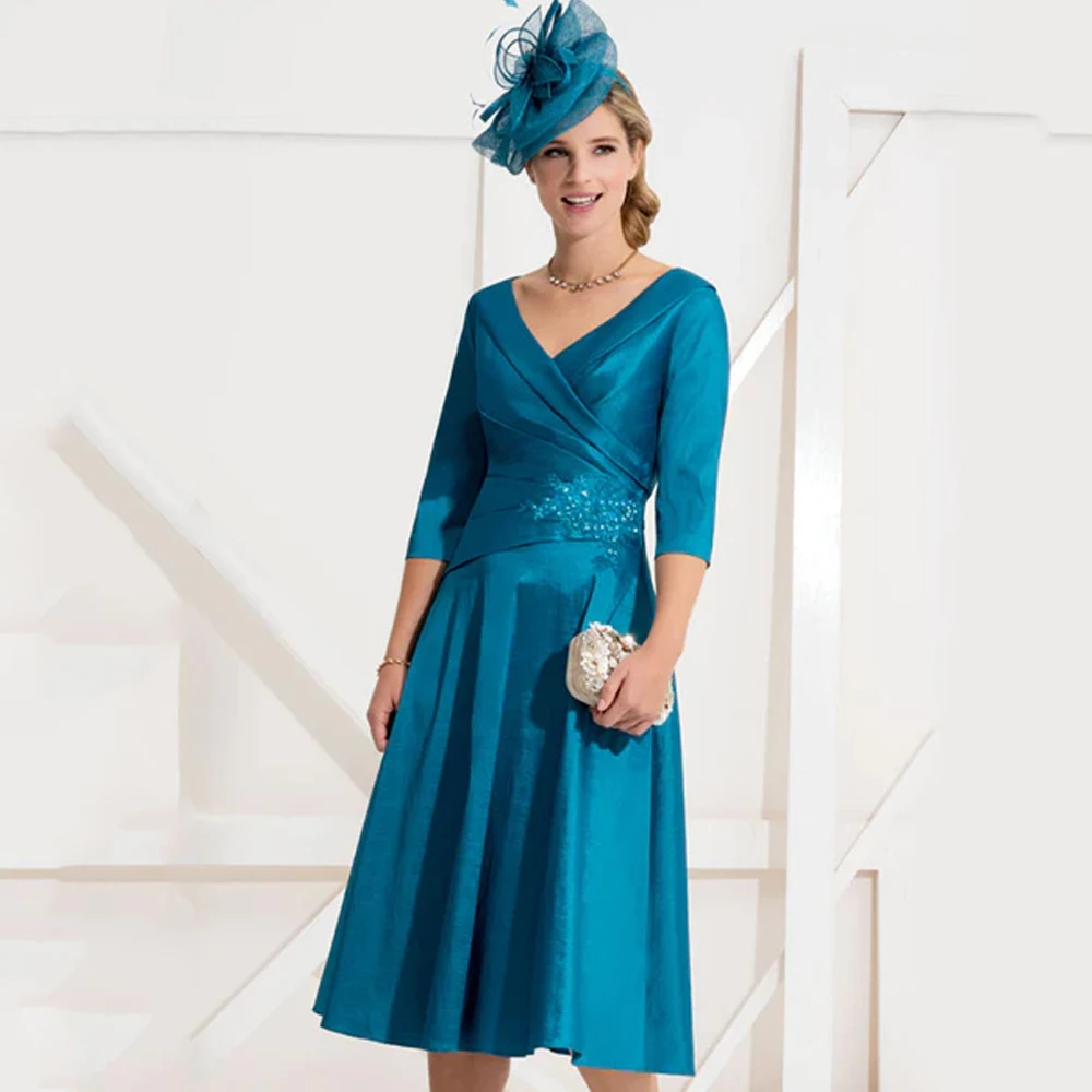 

Сексуальные платья для матери жениха Laxsesu, с V-образным вырезом и рукавом три четверти, элегантные трапециевидные женские красивые деловые платья