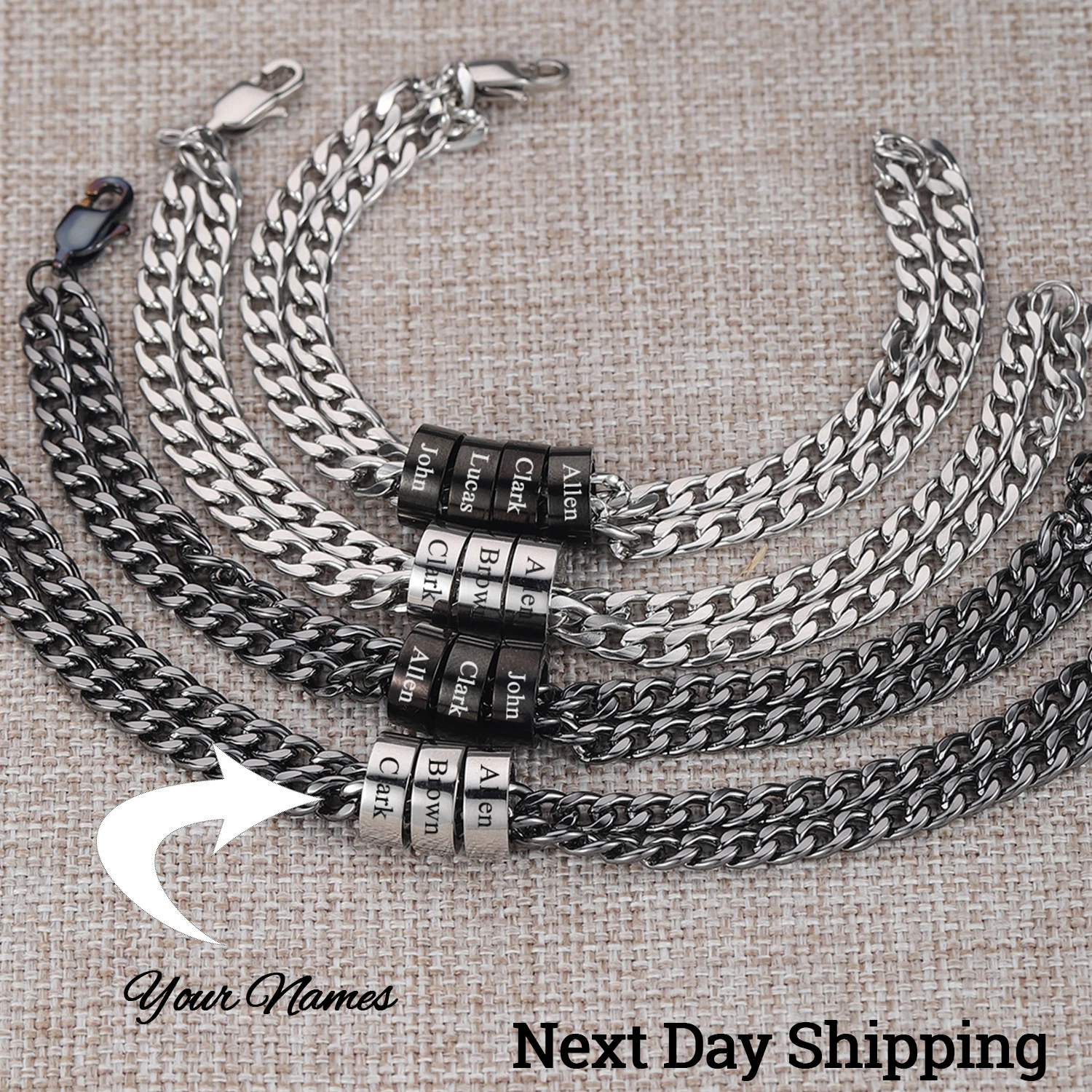 

Father's Day Gift Cuban Link Men's Bracelet With Personalized Engrave Beads Custom Bead Bracelets For Husband Family Jewelry
