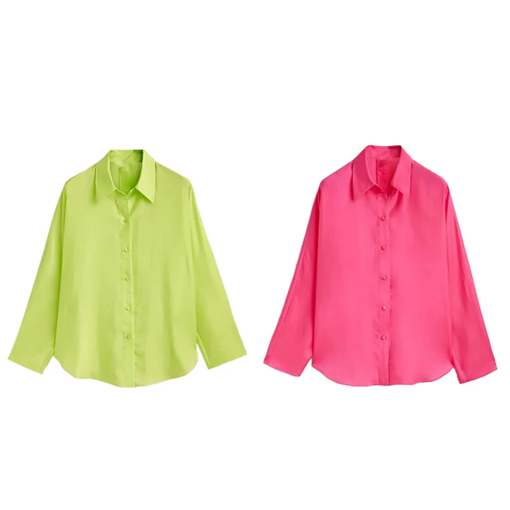 

PB&ZA summer new women's fashion temperament lapel long-sleeved button closure casual wild shirt 5148/548