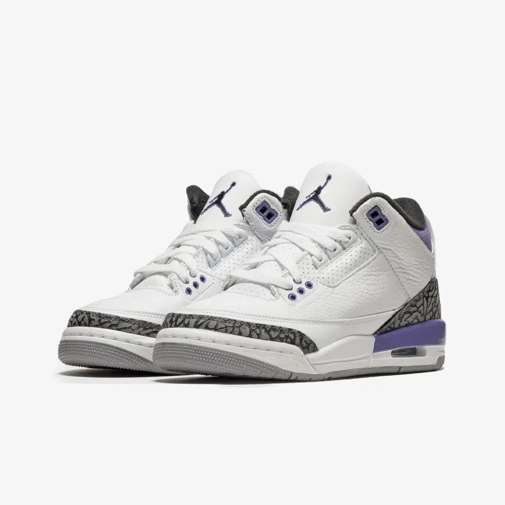 Оригинальный Nike Air Jordan 3 Ретро темные Ирисы (GS) для маленьких детей-Женская белая
