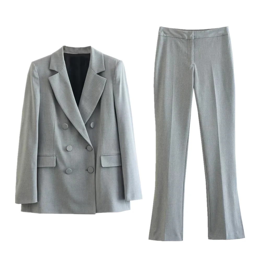 

PB&ZA autumn and winter new women's clothing lined button double-breasted suit jacket + trousers slit narrow leg pants 8308/586