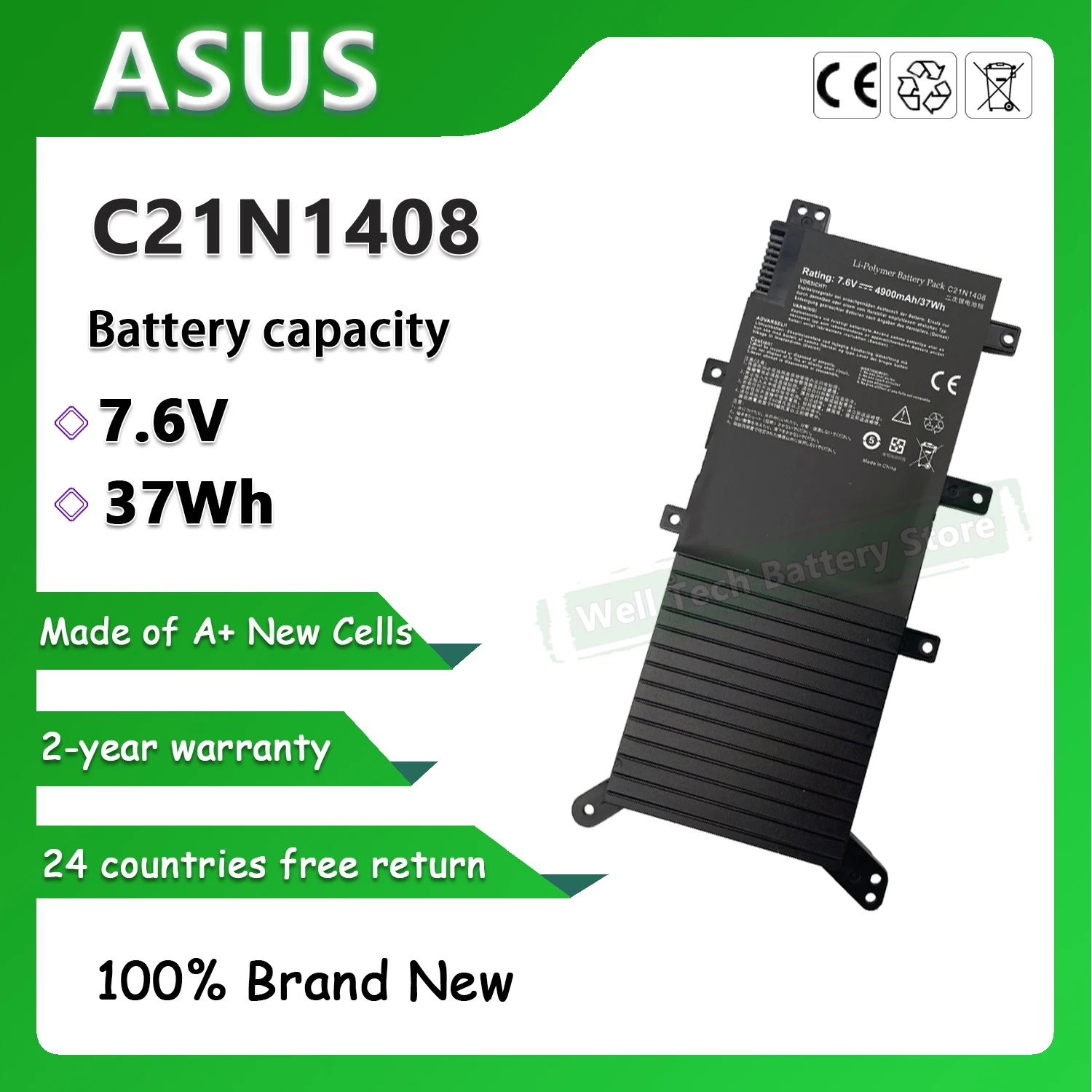 7 6 V 37Wh C21N1408 Аккумулятор для ноутбука ASUS VivoBook V555L V555LB V555U MX555 VM590