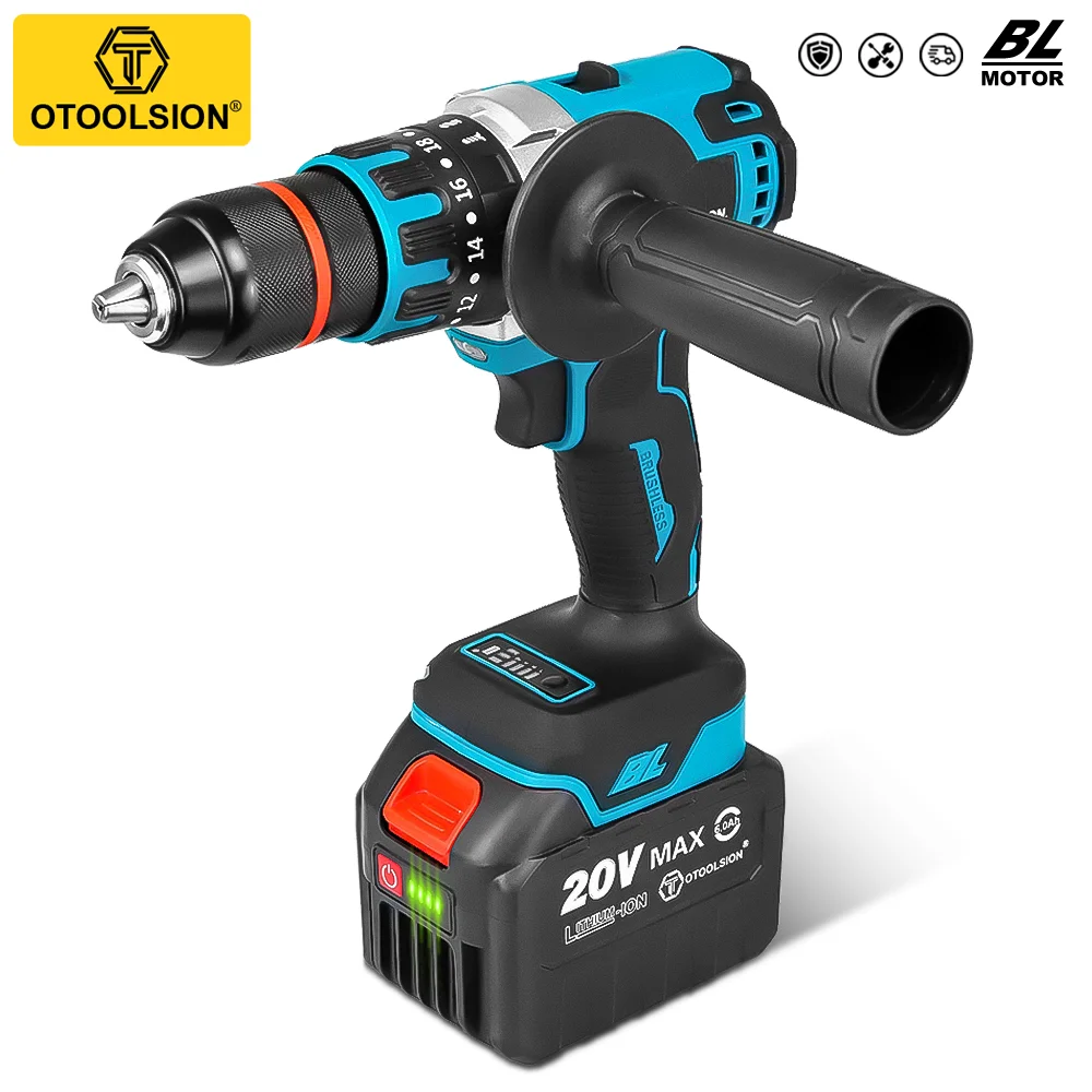 

OTOOLSION 20V 13mm Brushless Impact Ice Drill 120Nm Torque 20+3 Cordless Impact Electric Screwdriver Power Tools Li-ion Battery