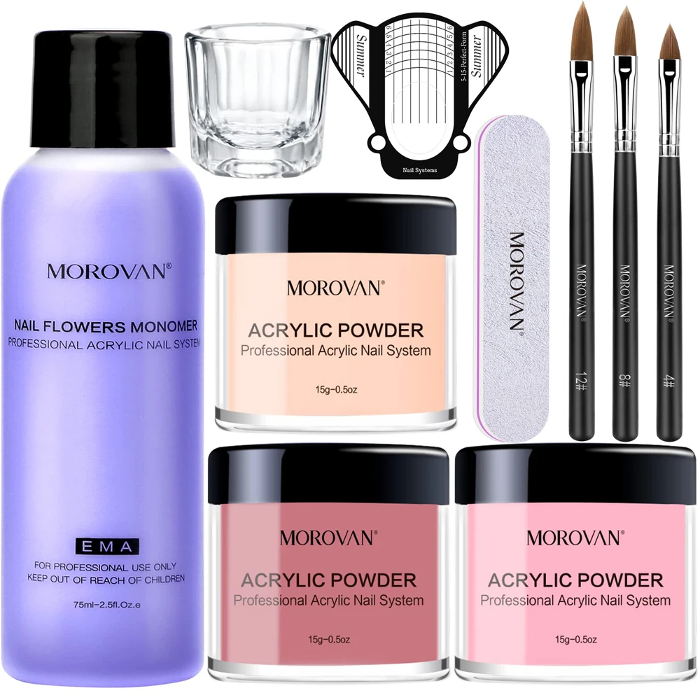 

Morovan Acrylic Powder and Liquid Nails Art Set Monomer Supplies for Professionals Manicure Decoration DIY Tips Carving Tools
