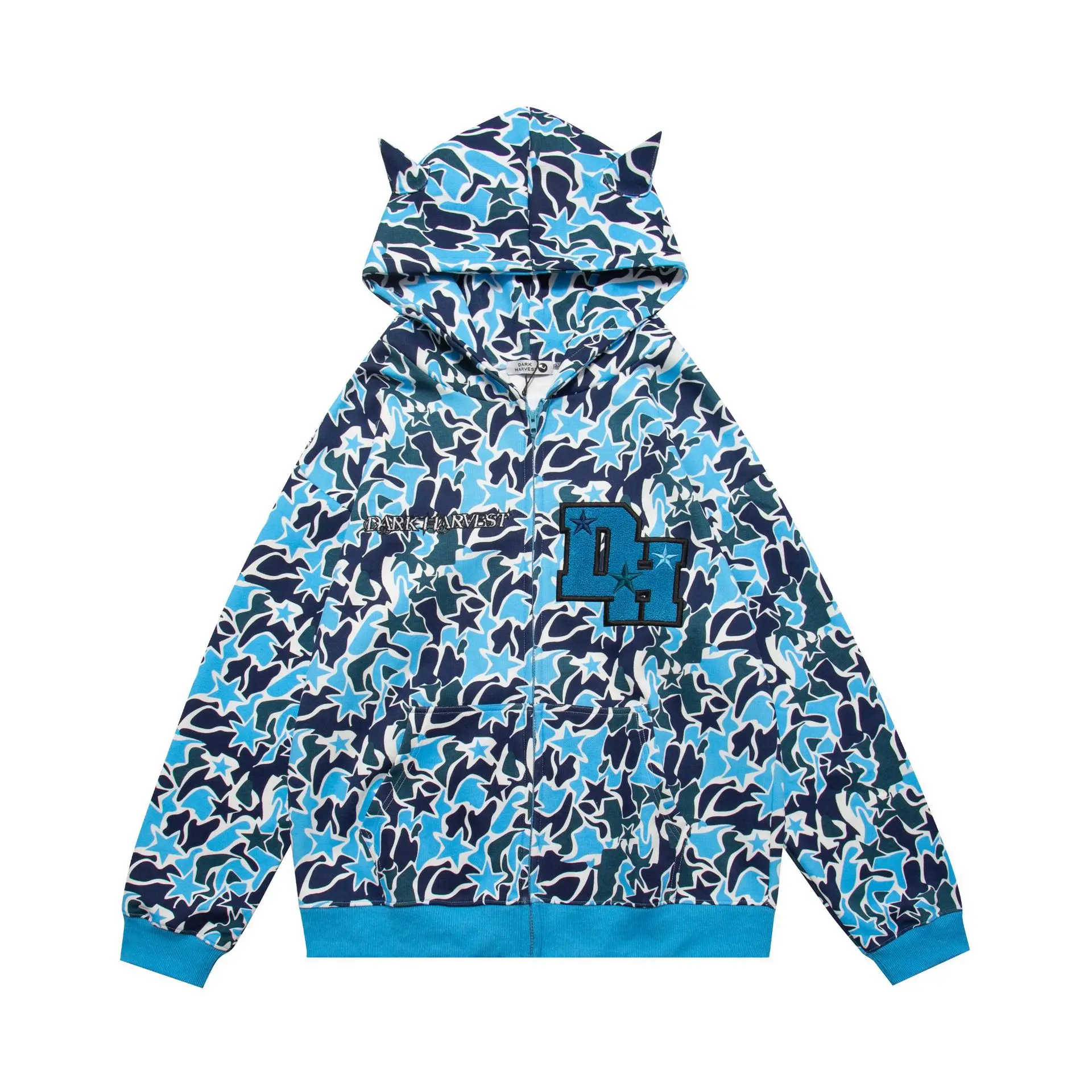 

Men's American Retro Original Trendy Brand Camouflage Full Printed Star Coat Devil Couple Zipper Sweater Y2K Hoodies Women