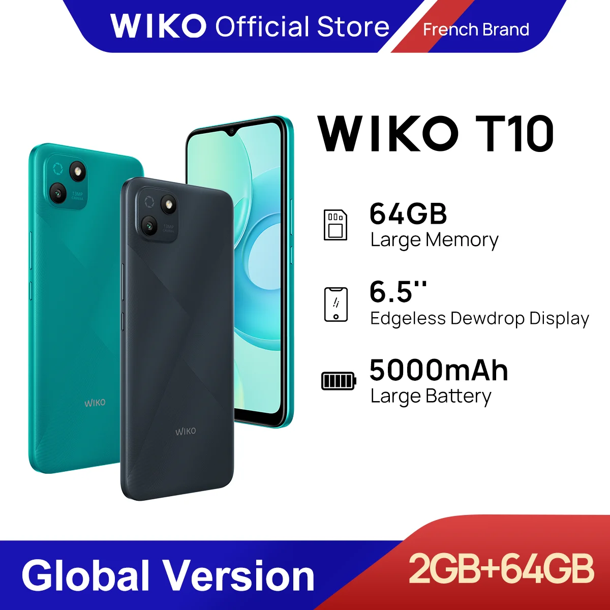 WIKO T10 Smartphone Android 2 GB RAM 64 GB ROM 5000 mAh HD +