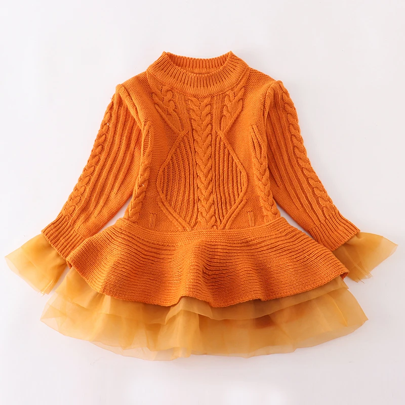 

Girlymax Fall/Winter Halloween Long Sleeve Outfits Baby Girls Solid Orange Sweater Tutu Top Boutique Kids Clothing