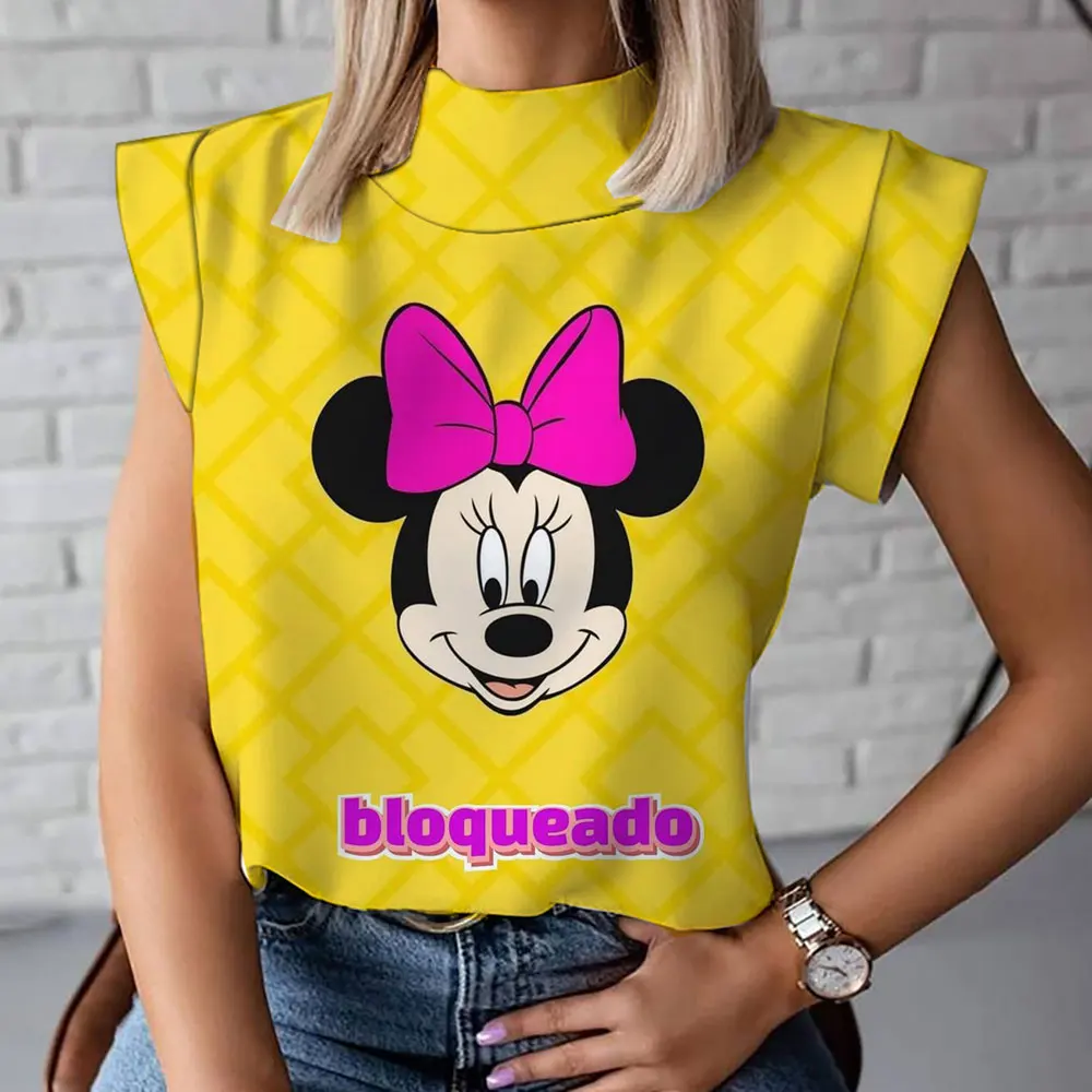 

2023 Mickey Minnie sleeveless T-shirt female summer new student cartoon print T-shirt cut sleeve top Disney loose all-match vest