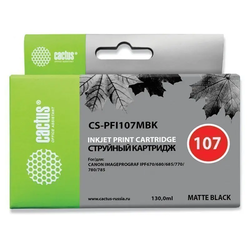 Картридж струйный CACTUS (CS-PFI107MBK) для CANON PF680/685/780/785 матовый черный 130 мл - купить по