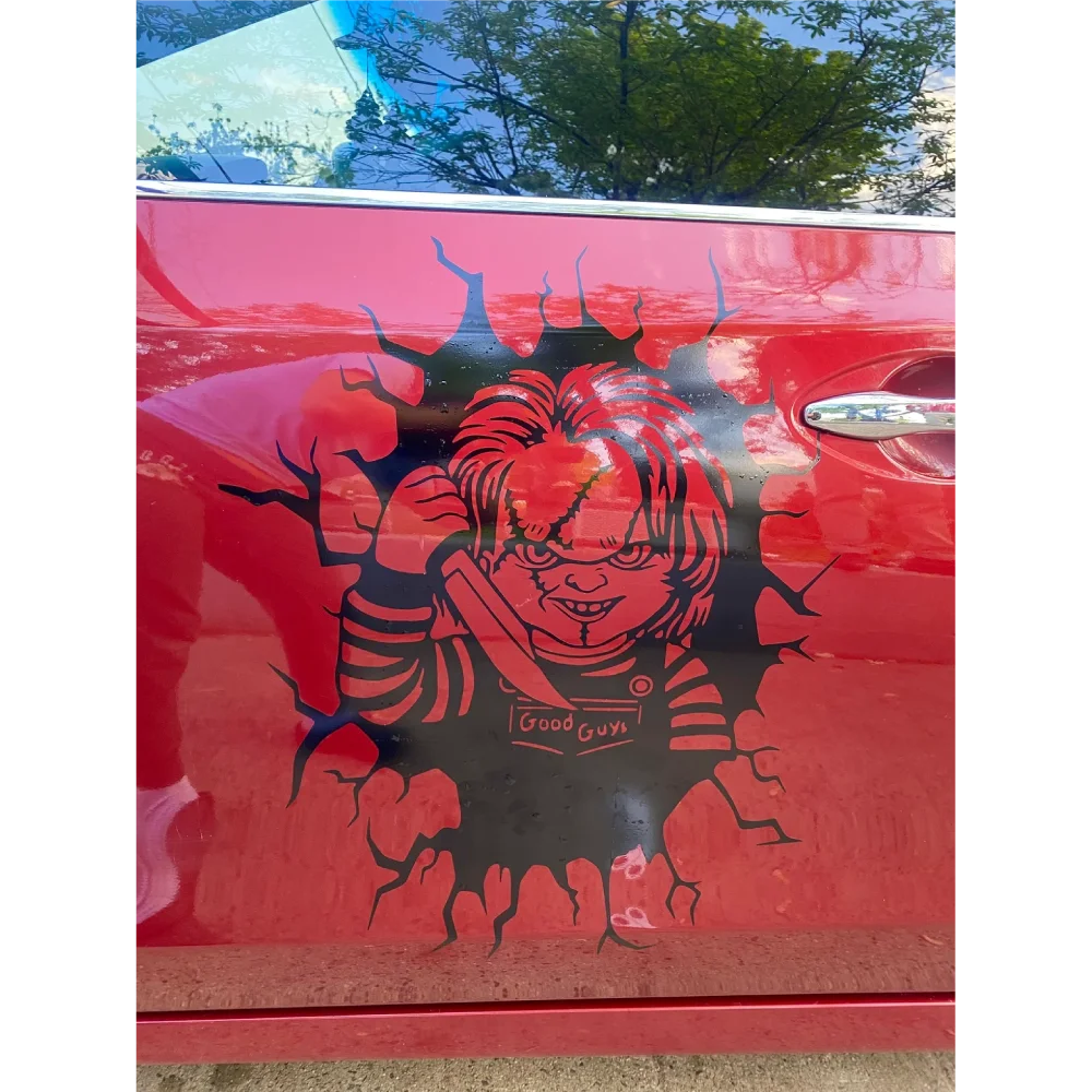 

Demon Monster Chucky Doll Car Sticker Decal Horror Movie Decoration Halloween Decal for Car Door Windshield With Scary Doll Face