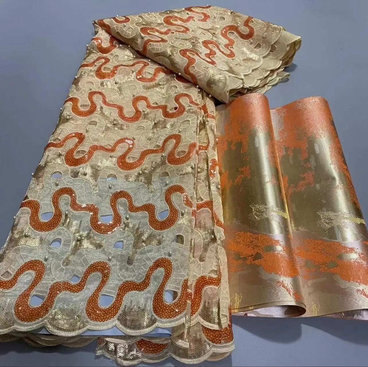 Роскошная африканская ткань из двойной органзы 5 ярдов кружевная с французской