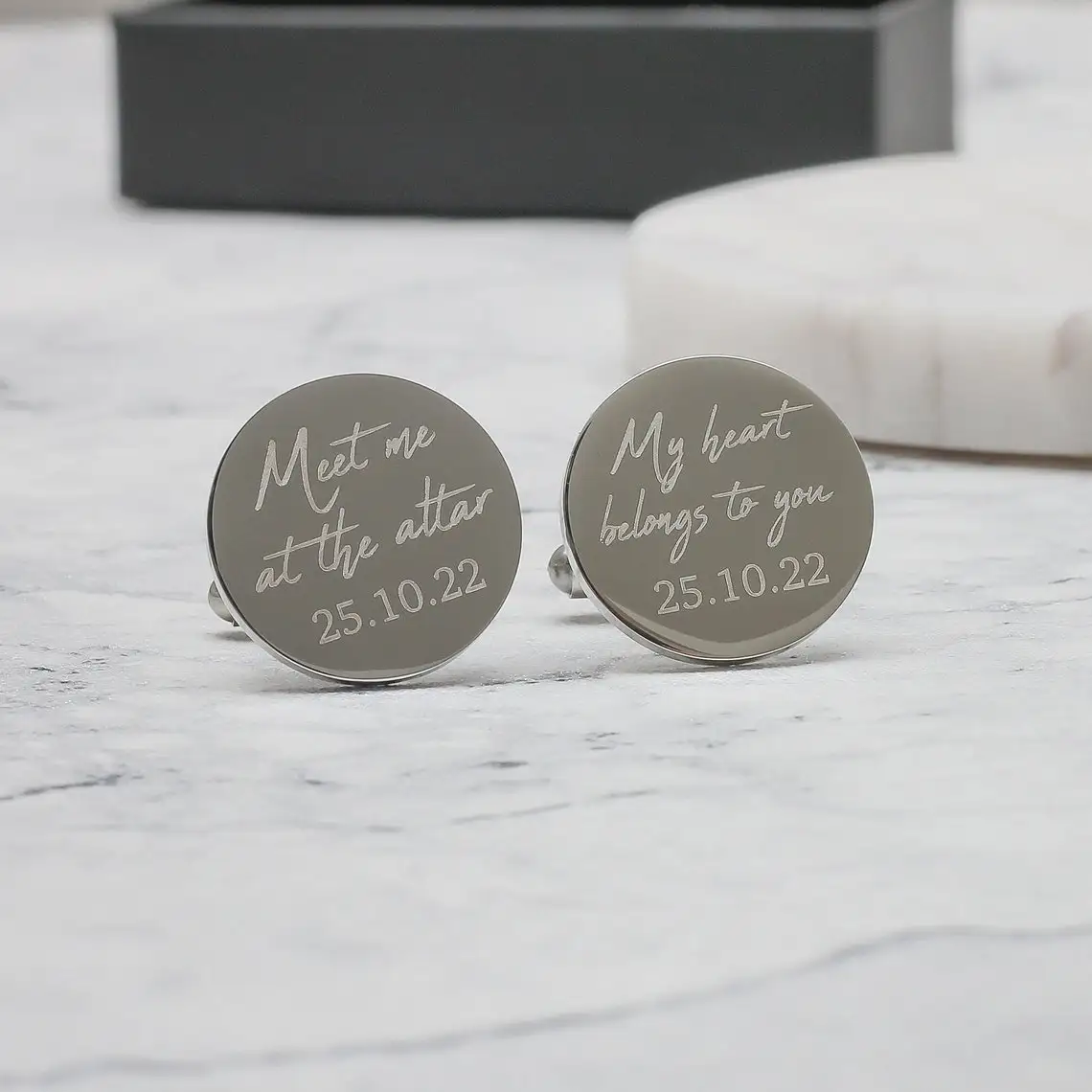 Engrave Initial Cufflinks for Wedding Birthday Groomsmen Gift Stainless Steel Cufflinks for Best Man Dad Husbands Gifts
