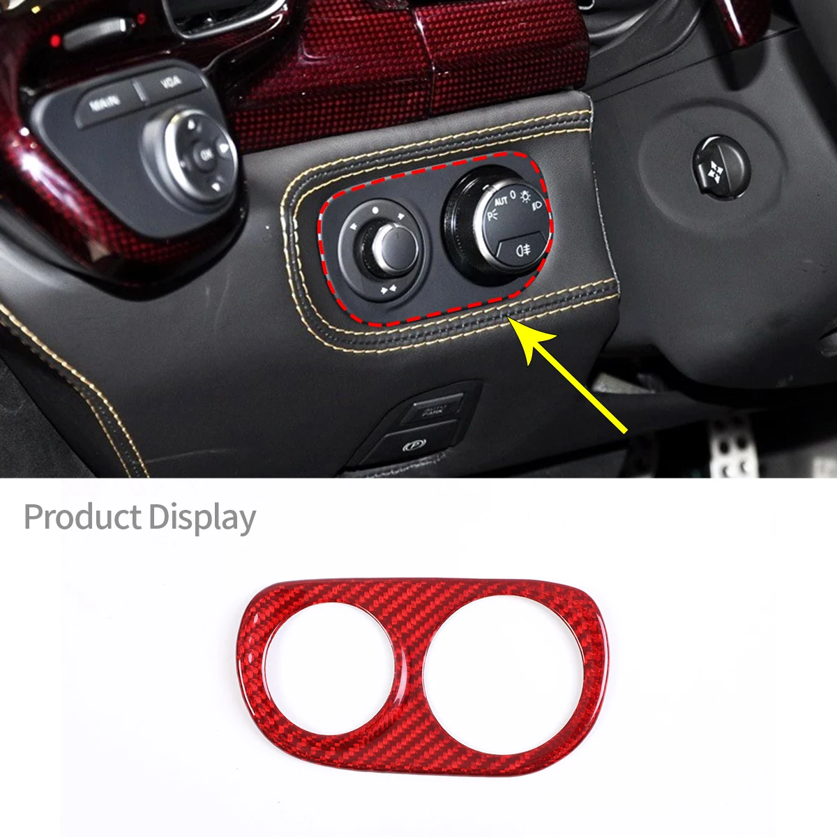 

Real Dry Carbon Fiber Car Headlight Switch Trim Frame Panel Cover Car Interior Sticker Red Accessories For Ferrari 458 2011-2016