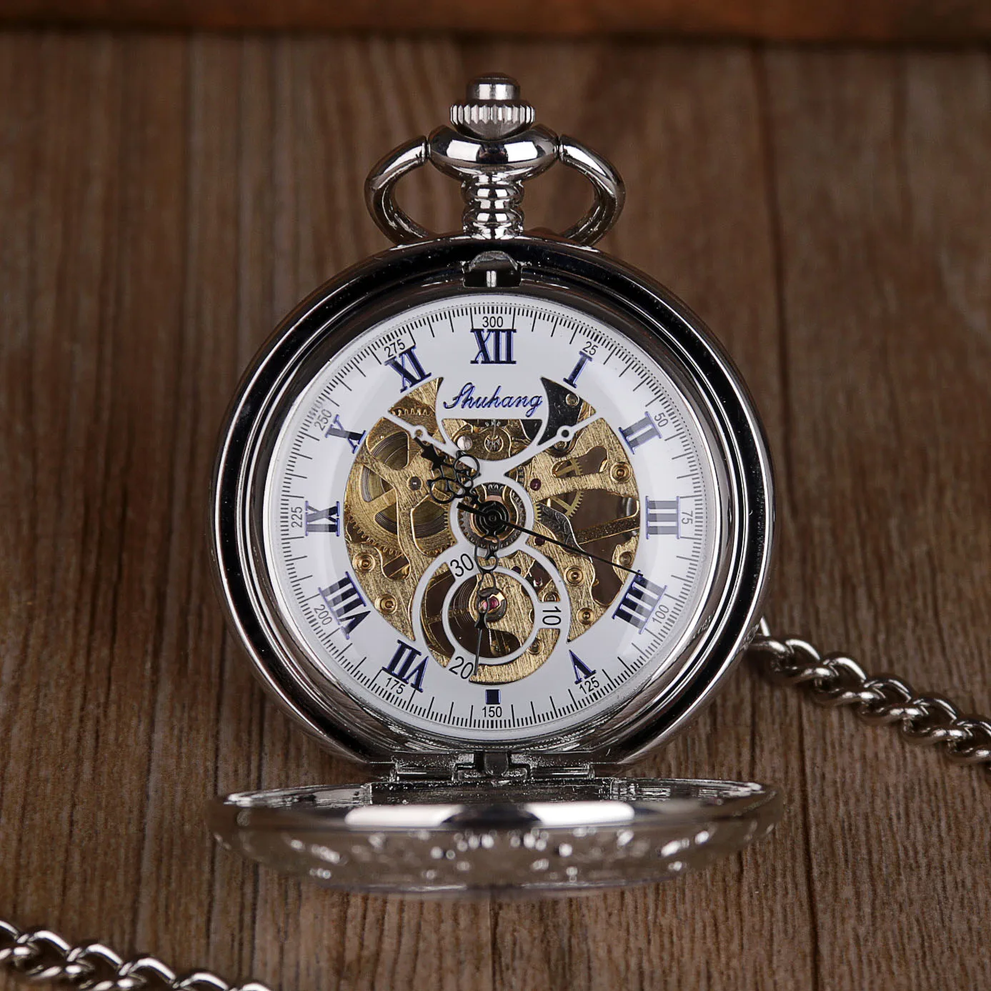 Silver Neutral Charm Vintage Mechanical Pocket Watch For Men Ladies Roma Amber Dial endant Watch Chain Gift reloj de bolsillo