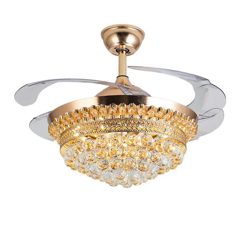 Роскошный светодиодный потолочный вентилятор с золотым кристаллом и подсветкой