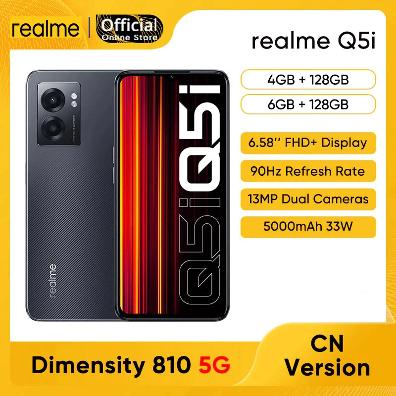 realme Q5i Dimensity 810 5G Smartphone 6.58'' 90Hz Display 13MP Dual Cameras 5000mAh 33W Battery Side Fingerprint