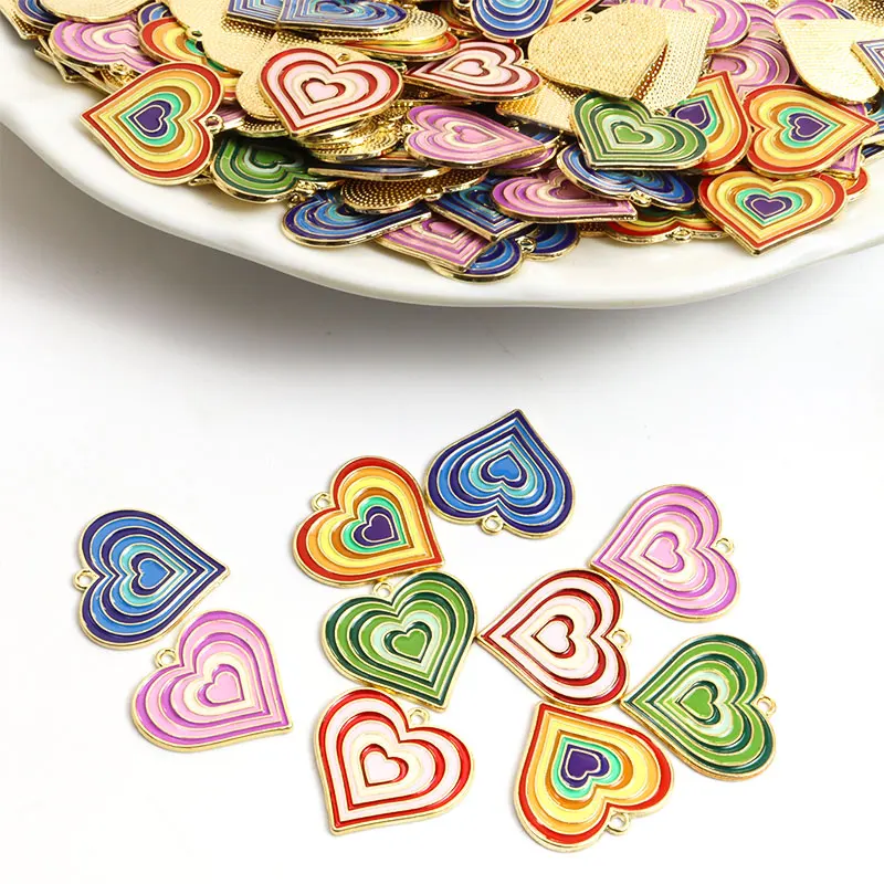 

Enamel Loving Heart Rainbow Charms For Making Earring Keychain Bracelet DIY Handmade Findings Pendant Jewelry Crafts Accessories