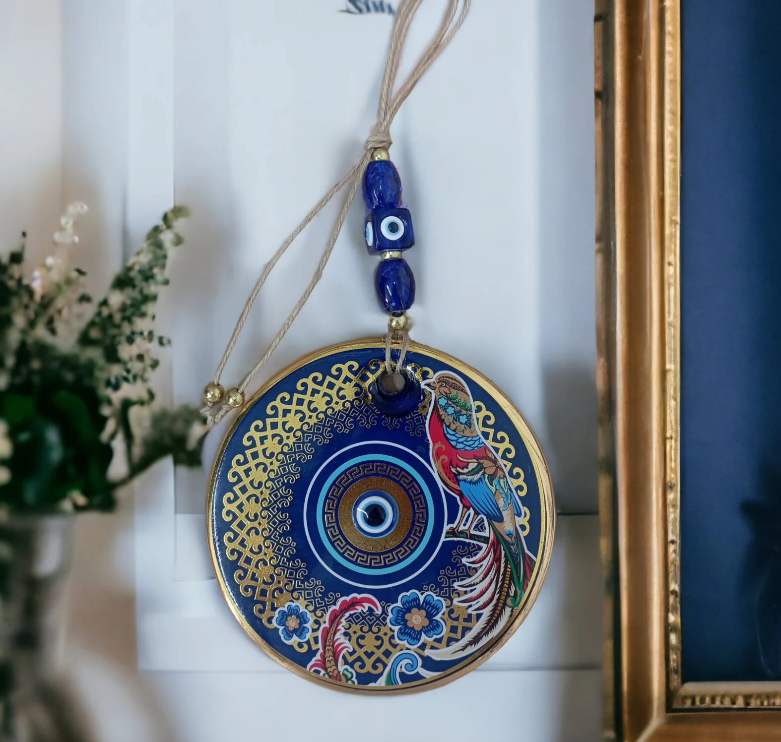 Позолоченная летящая птица цветок и сглаза украшение для стен из бисера