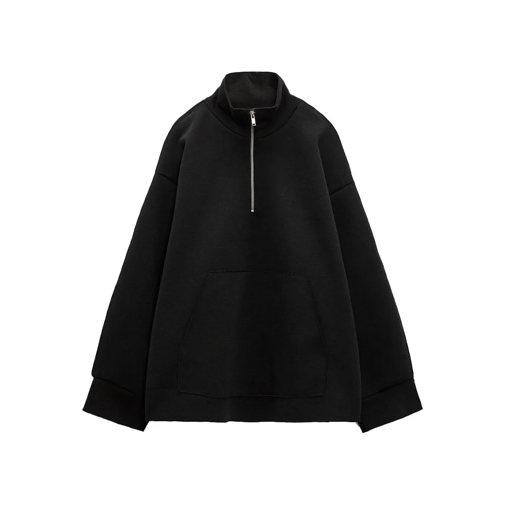 

Zach AiIsa autumn and winter new women's fashion all-match split design zipper stand collar long-sleeved loose casual sweater