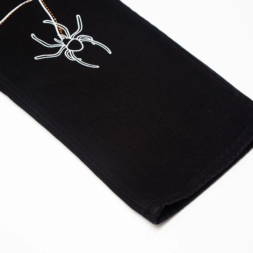 2022 Spider Web Embroidery Straight Casual Jeans Pants For Men Women Y2K Vibe Style Ripped Oversize Loose Denim Trousers Black