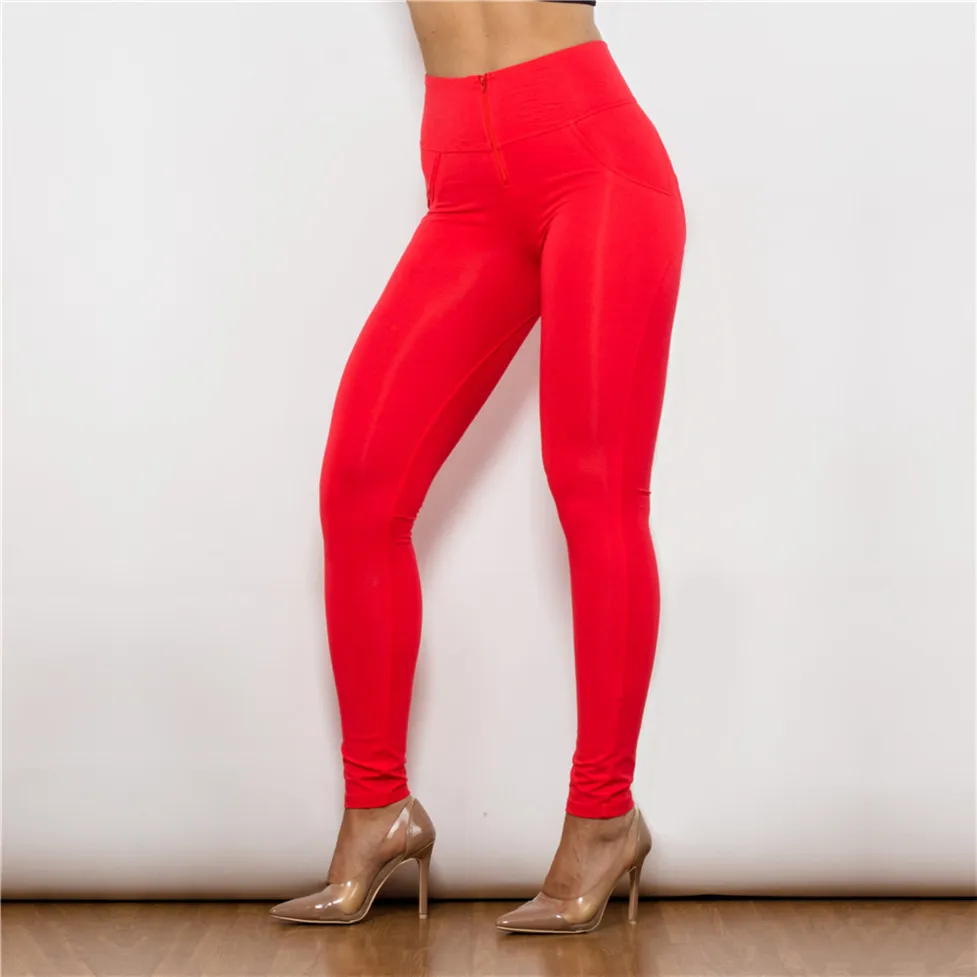Shascullfites Tailored High Waist Stretchy Tummy Control Leggings Red Anti Cellulite Leggings Solid Color
