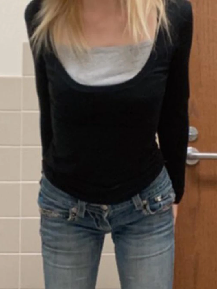 Укороченный топ в стиле пэчворк Rapcopter y2k черная Милая футболка ретро однотонная