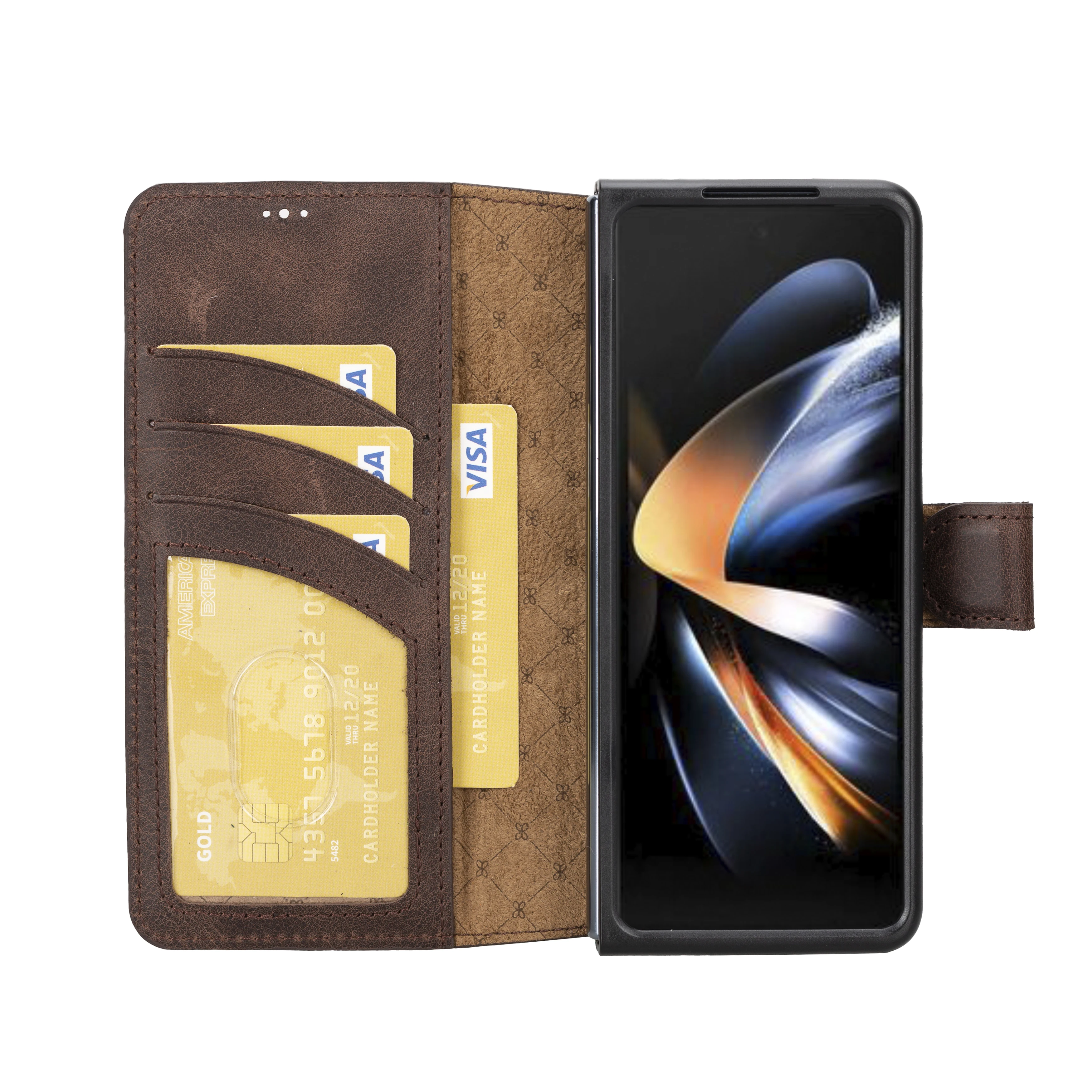 

Кожаный чехол-кошелек Samsung Galaxy Z Fold 4, несъемный, ручная работа, роскошный кожаный чехол с 3 отделениями для карт