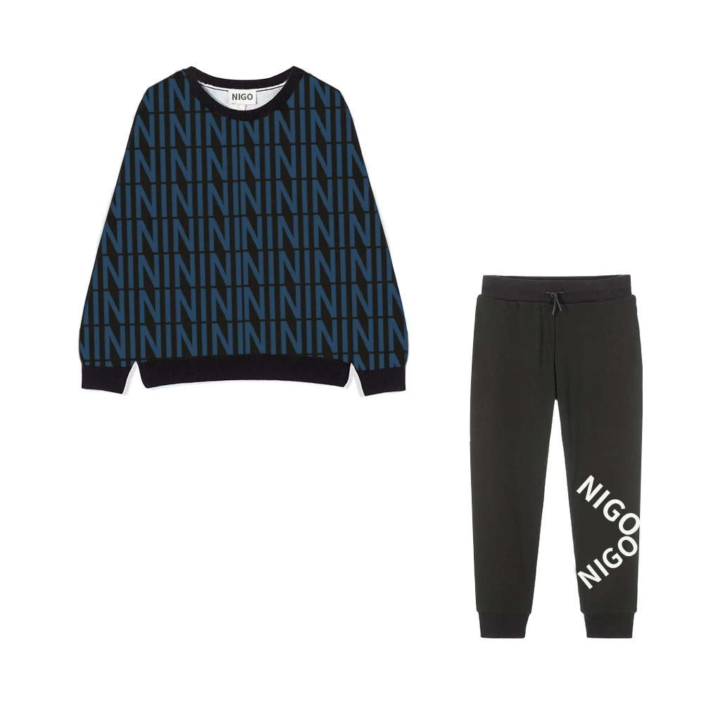 

NIGO Children's Printed Long Sleeve Sweater Pants Casual Suits #nigo32761