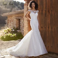 romantic mermaid wedding dresses 2022 for women lace appliques bride dress illusion backless button bridal gown vestido de novia