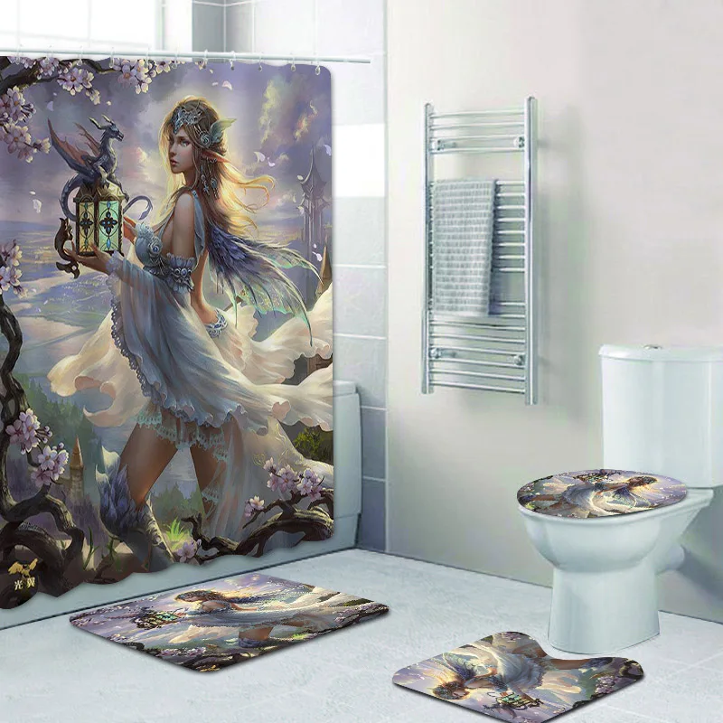 Занавеска для душа в ванную комнату Фея и дракон | Занавески