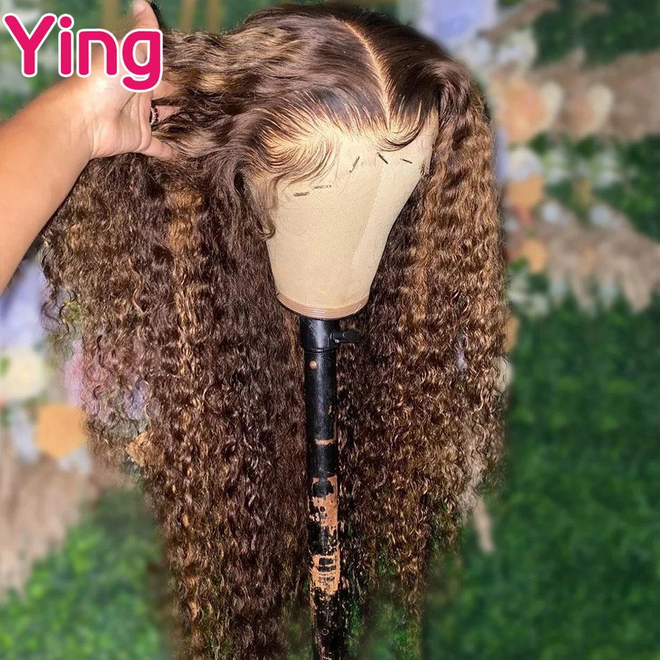 Highlight Brown Jerry Curly Lace Front Wigs Curly Human Hair Pre-Plucked 180% Remy Wigs for Women 13X6 13X4 Lace Frontal Wigs