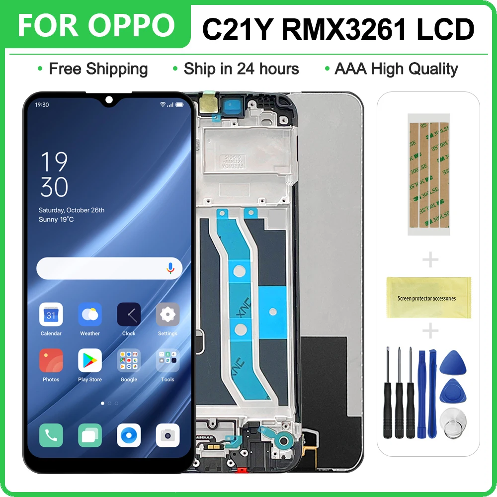 

6.5" Original For Oppo Realme C21Y RMX3261, RMX3263 LCD Display Touch Screen with Frame, For Realme-C21Y Display Replacement