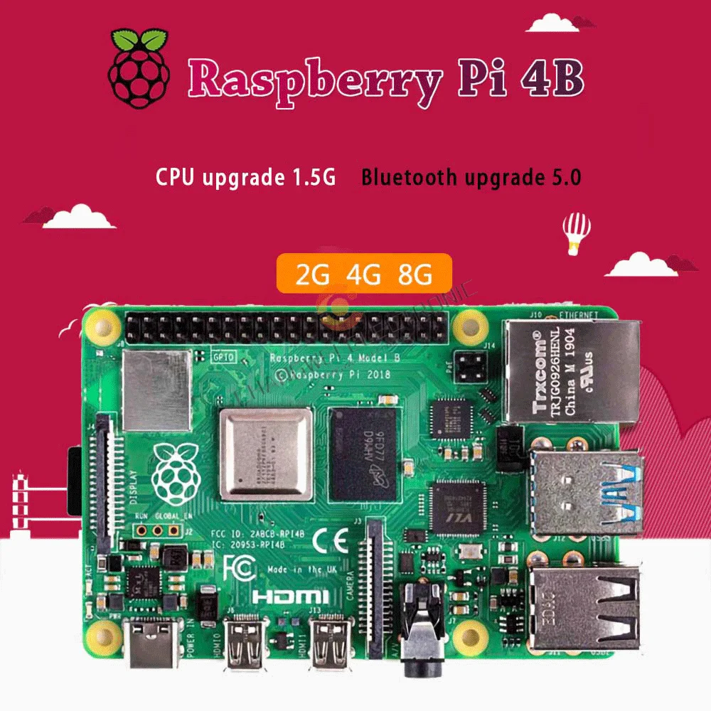 Enlarge Raspberry Pi 4 Model B Dev Board Kit RAM 2G 4G 8G 4 Core CPU 1.5Ghz 3 Speeder Than Pi 3B+Ai python programming