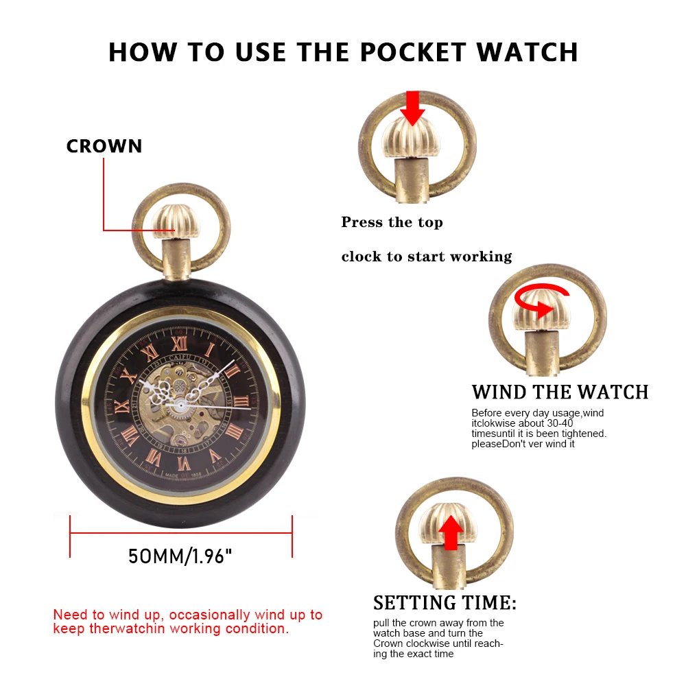 Black Charm Wood Mechanical Pocket Watch Men Antique Simple Design Hand Wind Casual Mens Pocket Watches Male Best Gift