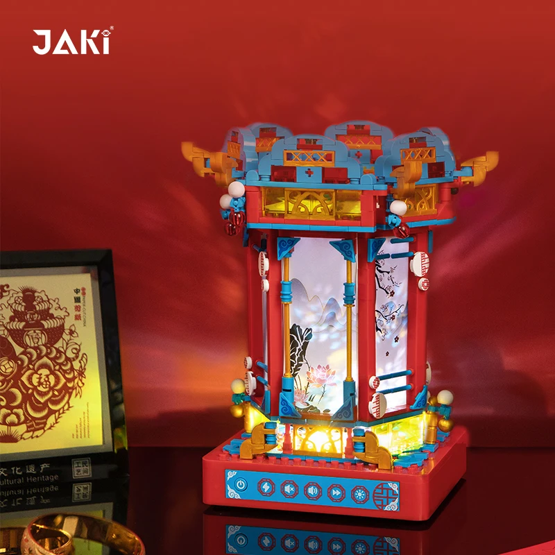 

JAKI MOC китайские конструкторы, набор кирпичей, музыкальная шкатулка «сделай сам» для девочек, китайская лампа, дворец, фонарь, яркий подарок для детей