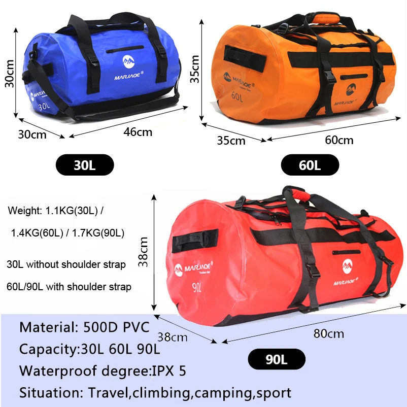 Waterproof Trekking Bag Sport Swimming Surf Beach Kayak Duffle Dry Bag 30L 60L 90L Outdoor Motorcycle Boating Ocean Sailing Bag