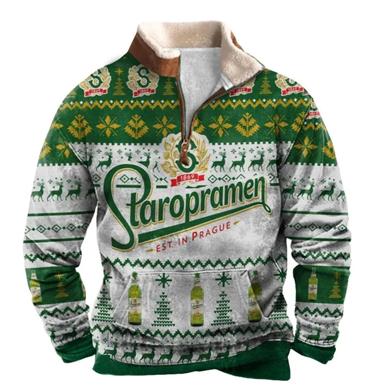 

Men's 1/4 Zip Henley Collar Fleece Christmas Sweatshirt Top