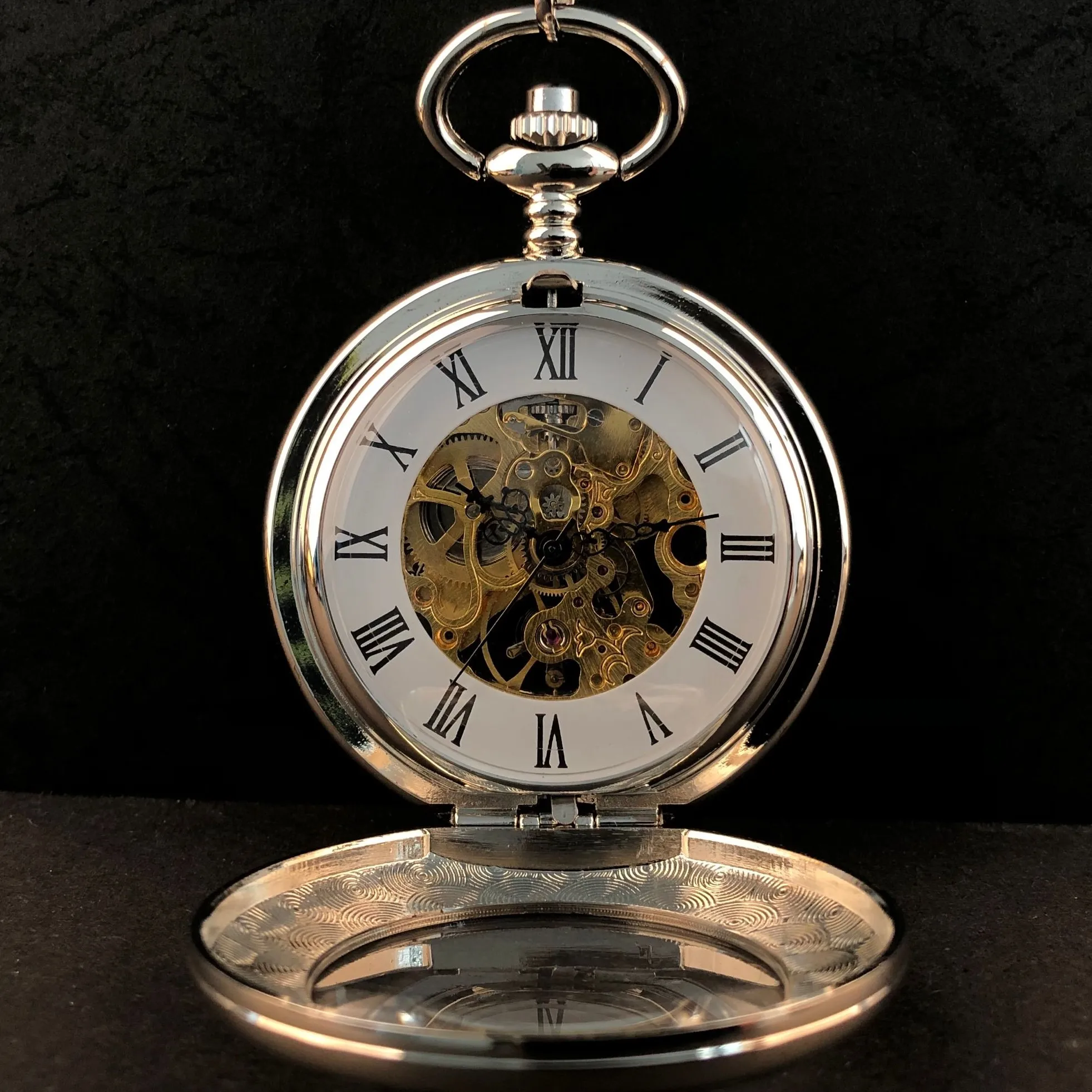 Unisex Fashion Silver Mechanical Pocket Watches For Women Personalised Pendant Necklace with Chain Clock PJX057