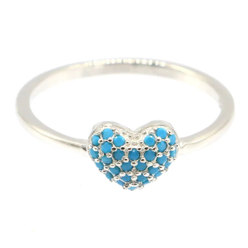 

8x6mm Romantic Heart Shape 1.6g Blue Turquoise Gift For Sister 925 Solid Sterling Silver Rings