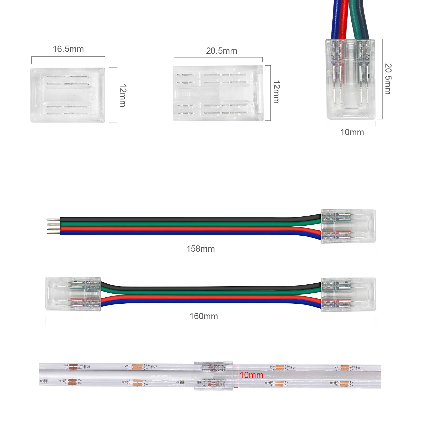 Быстрое соединение для светодиодной ленты COB RGB, 4-контактная лента COB 10 мм, Светодиодная лента RGB с диодами, лента без пайки, аналогичное соединение (art.: 3920bf77deebe) - 3920bf77deebe