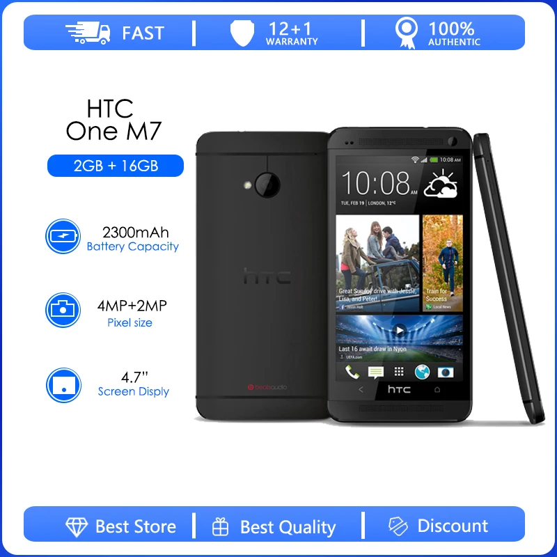 HTC One M7 Refurbished- Original Mobile Phone ONE M7 2GB RAM 16GB ROM Smartphone 4.7 inch Screen Android 5.0 Quad Core phone